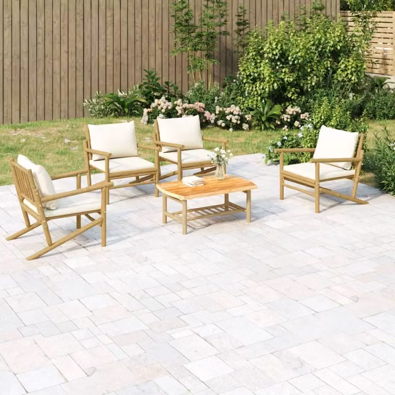 Maison Exclusive - Set da giardino da 5 pezzi con cuscini color bianco crema in bambù