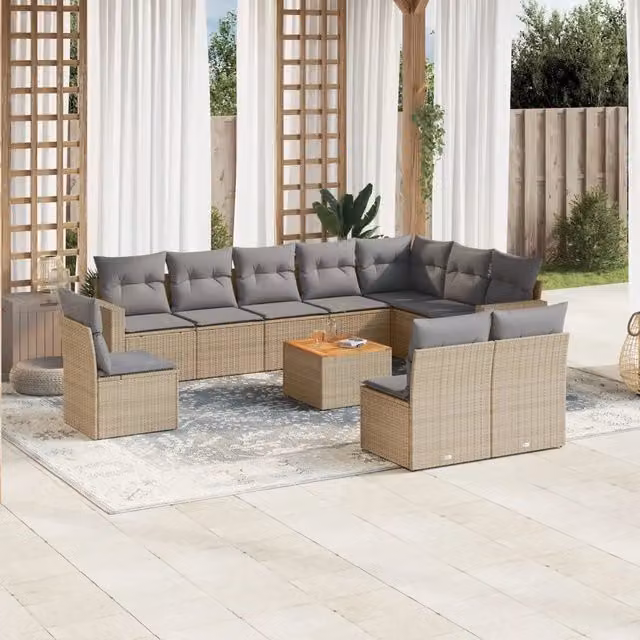 vidaXL Set Divano da Giardino a L 11 pz in Polyrattan con Cuscini Beige e Grigio