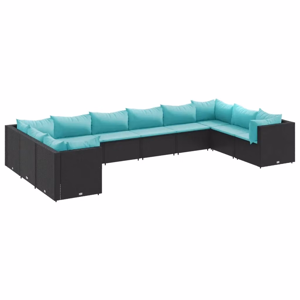 Set Salotto da Giardino a L vidaXL con Cuscini Blu e Nero in Polyrattan e Metallo – 2