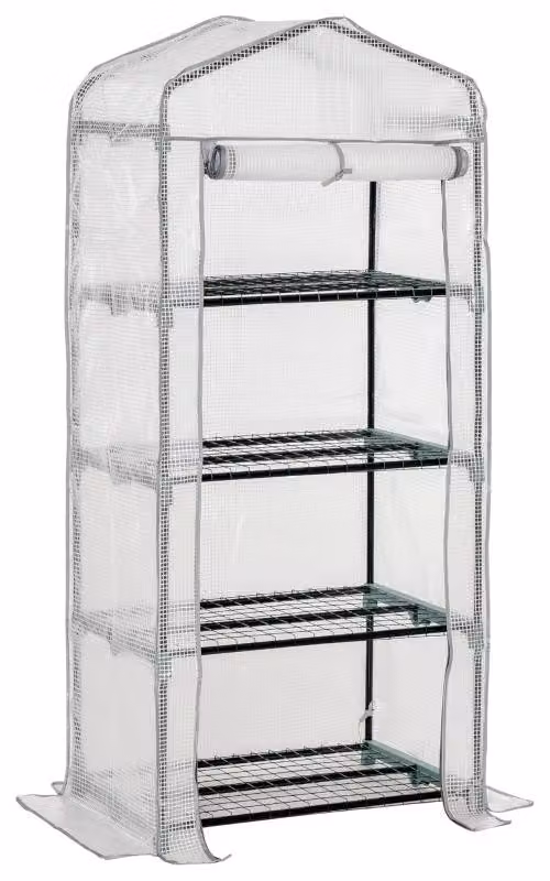 Serra a film Moonbite, dimensioni 70 x 50 x 160 cm, con 4 ripiani, mini-serra con porta a rullo, struttura in metallo con rivestimento in polvere, resistente ai raggi UV, realizzata in polietilene, colore bianco