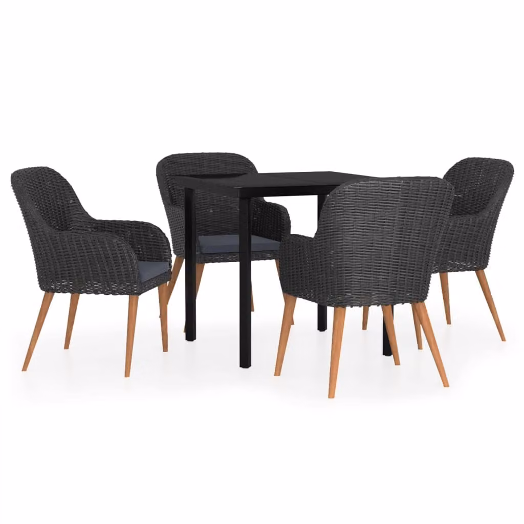 Set da Pranzo da Giardino 5 pz con Cuscini Nero