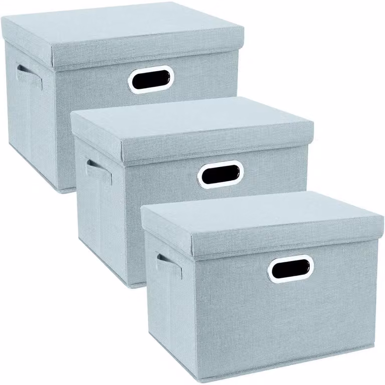 Contenitore con coperchio, in tessuto, pieghevole, lavabile, dimensioni 44x30x29 cm, confezione da 3 pezzi, modello Aqua Spring