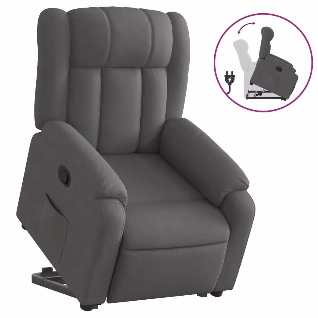 vidaXL Poltrona Alzapersona Reclinabile Grigia con Assistenza Elettrica in Tessuto – 2