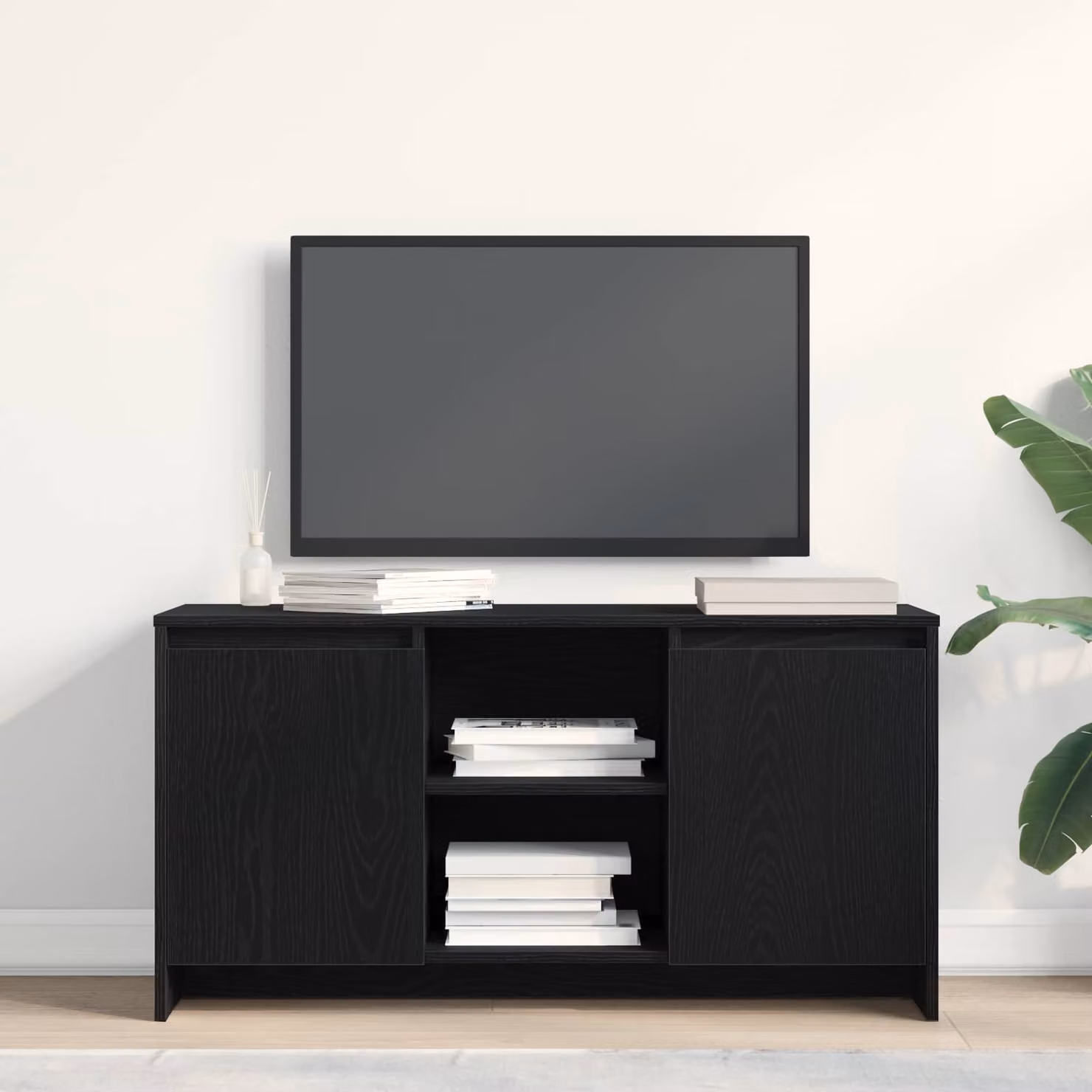 Mobile TV vidaXL moderno in legno ingegnerizzato nero L: 102 cm, P: 37,5 cm, H: 52,5 cm