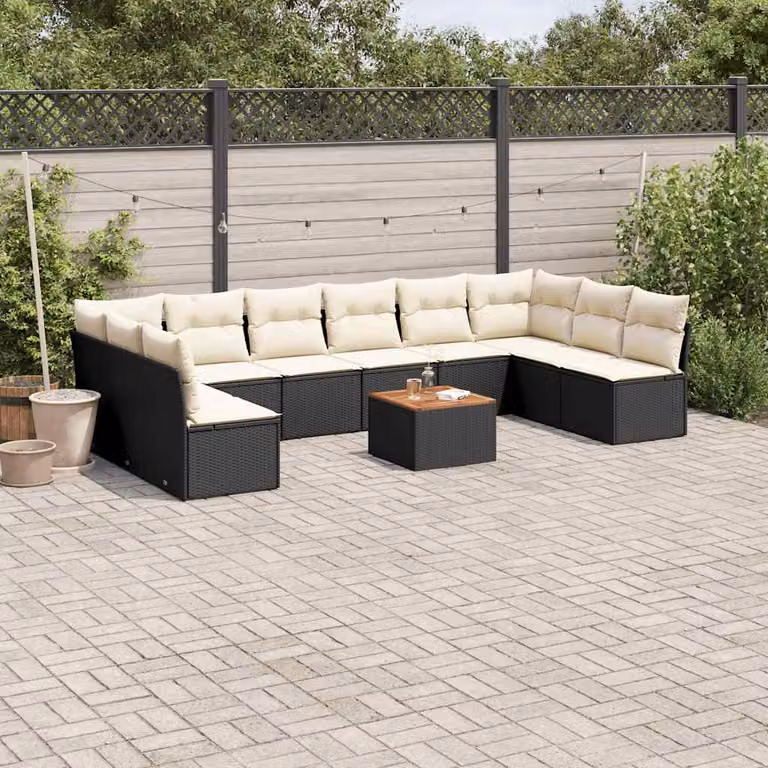 vidaXL Set Divani da Giardino 11 pz in Polyrattan Nero con Cuscini e Tavolino da Esterno