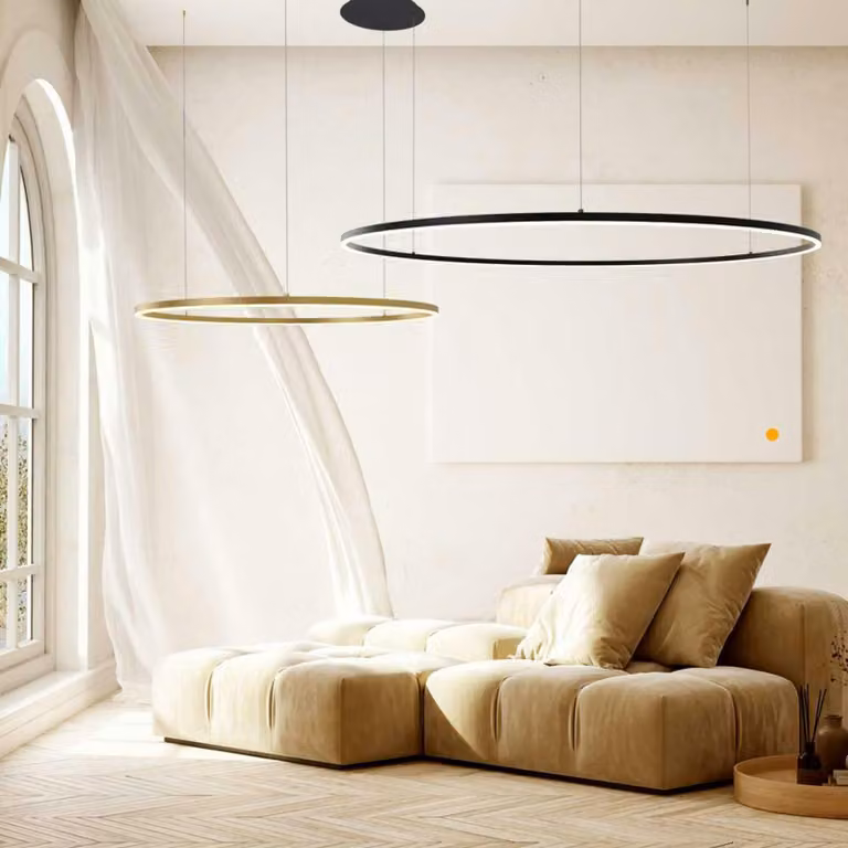 s.luce LED lampada a sospensione a 2 anelli combinazione eccentrica lampada a sospensione ad anello bianco Ø 60 | 40cm rotonda