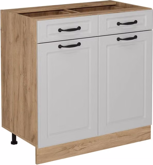 Mobiletto base per cucina R-Line Bianco rustico/Rovere dorato 80 cm senza piano di lavoro Vicco