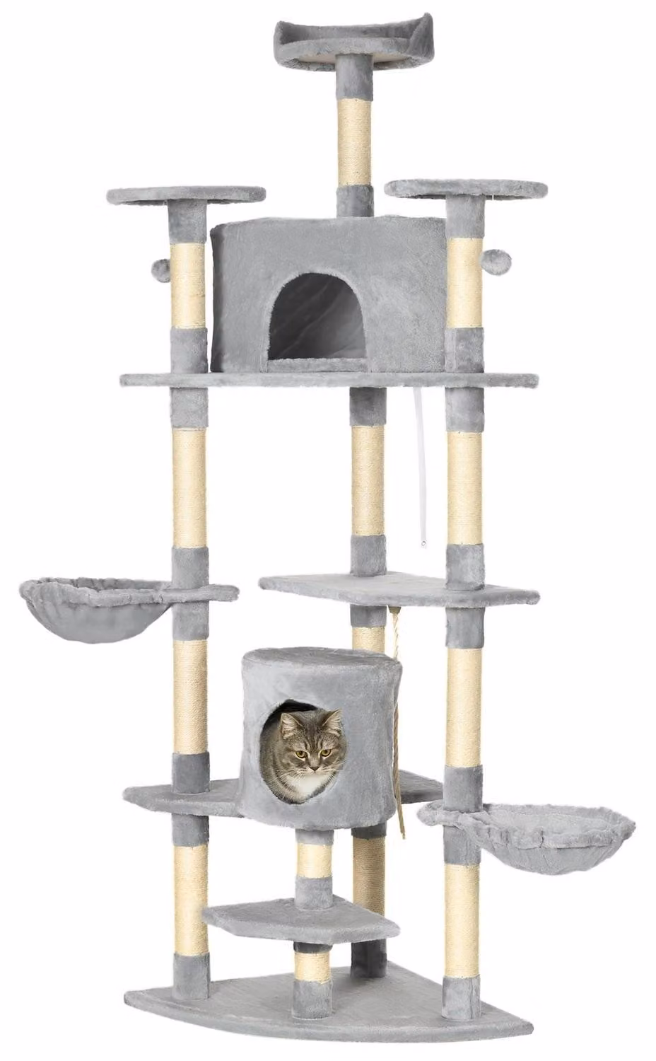 Tiragraffi grande, 200H cm, albero per gatti XXL con cucce per gatti, amache, tiragraffi per gatti di grandi dimensioni, stabile, grigio chiaro