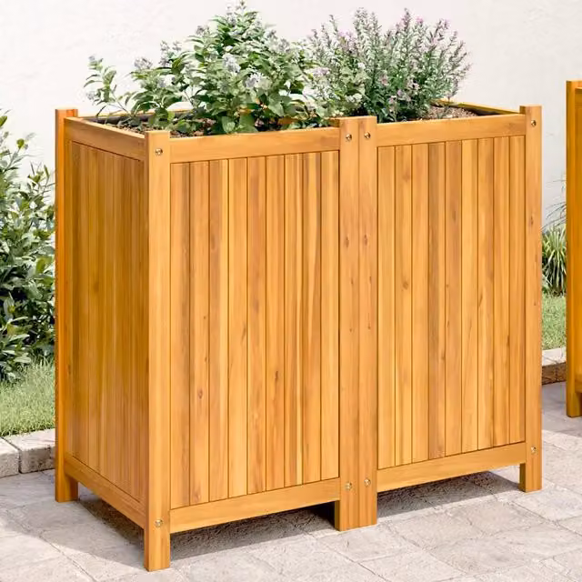 Fioriera da giardino Design Mania in legno di acacia marrone, L: 84 cm, P: 42 cm, H: 75 cm