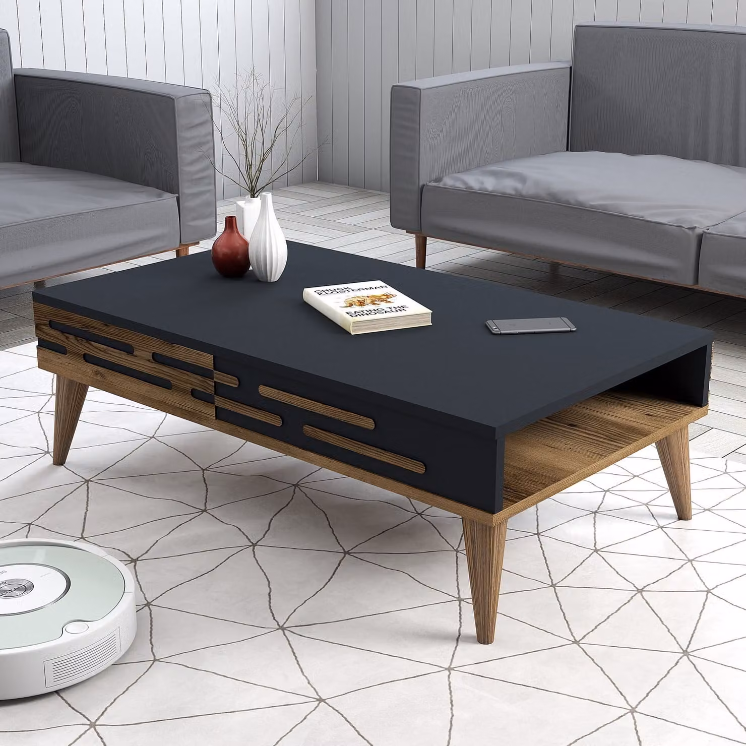 Skye Decor, Valensiya - Noce, Antracite, Tavolino, Noce, 100% PANNELLI DI PARTICELLE RIVESTITI IN MELAMMINA, 105 x 34,6 x 60 cm