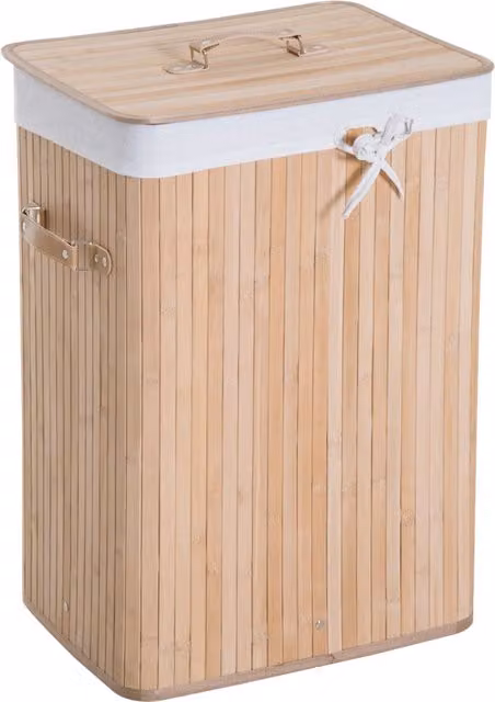 Cesto portabiancheria HOMCOM in bambù marrone con coperchio e sacco in tessuto rimovibile, L/P/H: 40 x 30 x 60 cm