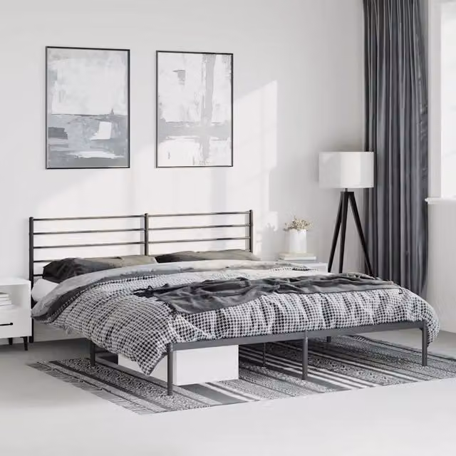 Giroletto con Testiera-Struttura Letto con testiera in Metallo Nero 183x213 cm 707973