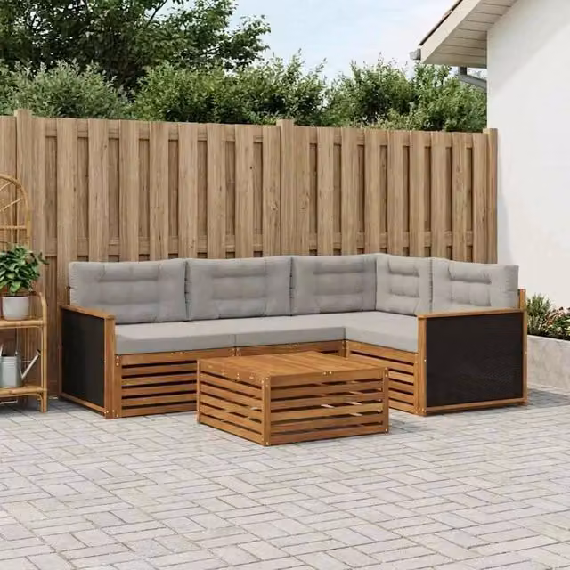 Set di divani da esterno 5 pz Naturale e Grigio Chiaro 3383314