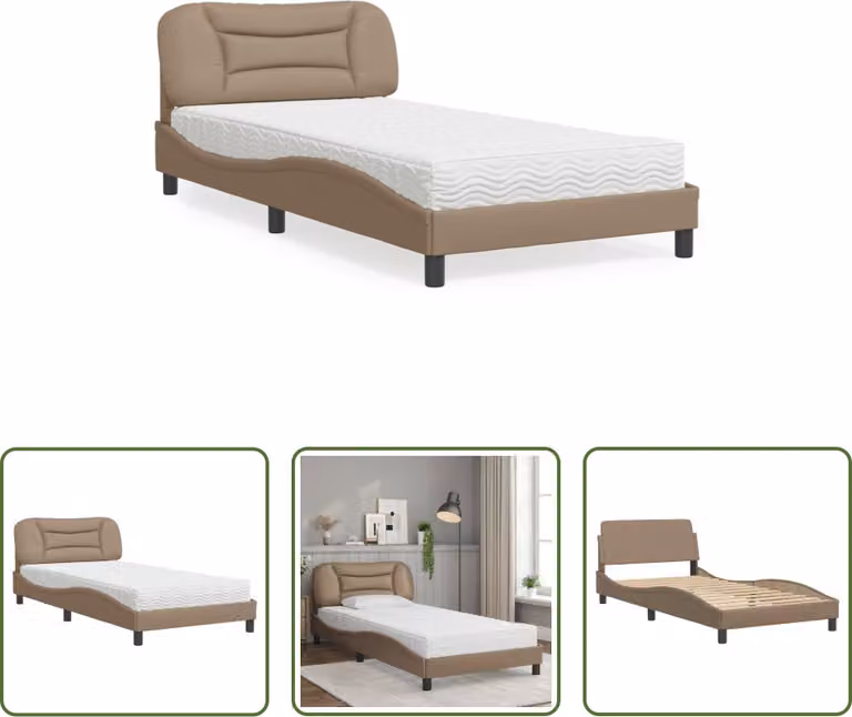 The Living Store Letto con materasso cappuccino-marrone 100x200 cm in ecopelle