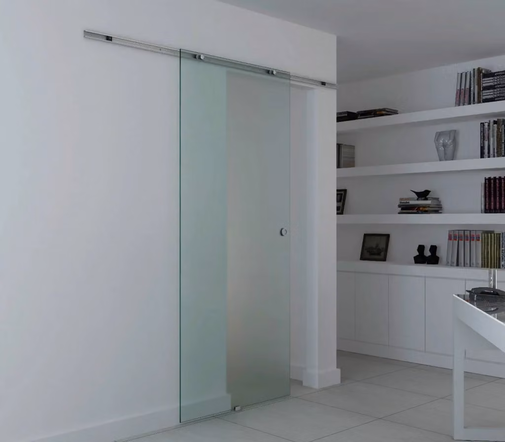 Porta scorrevole in vetro satinato XYLO in alluminio, colore bianco, L: 102,5 cm, H: 205 cm – 2