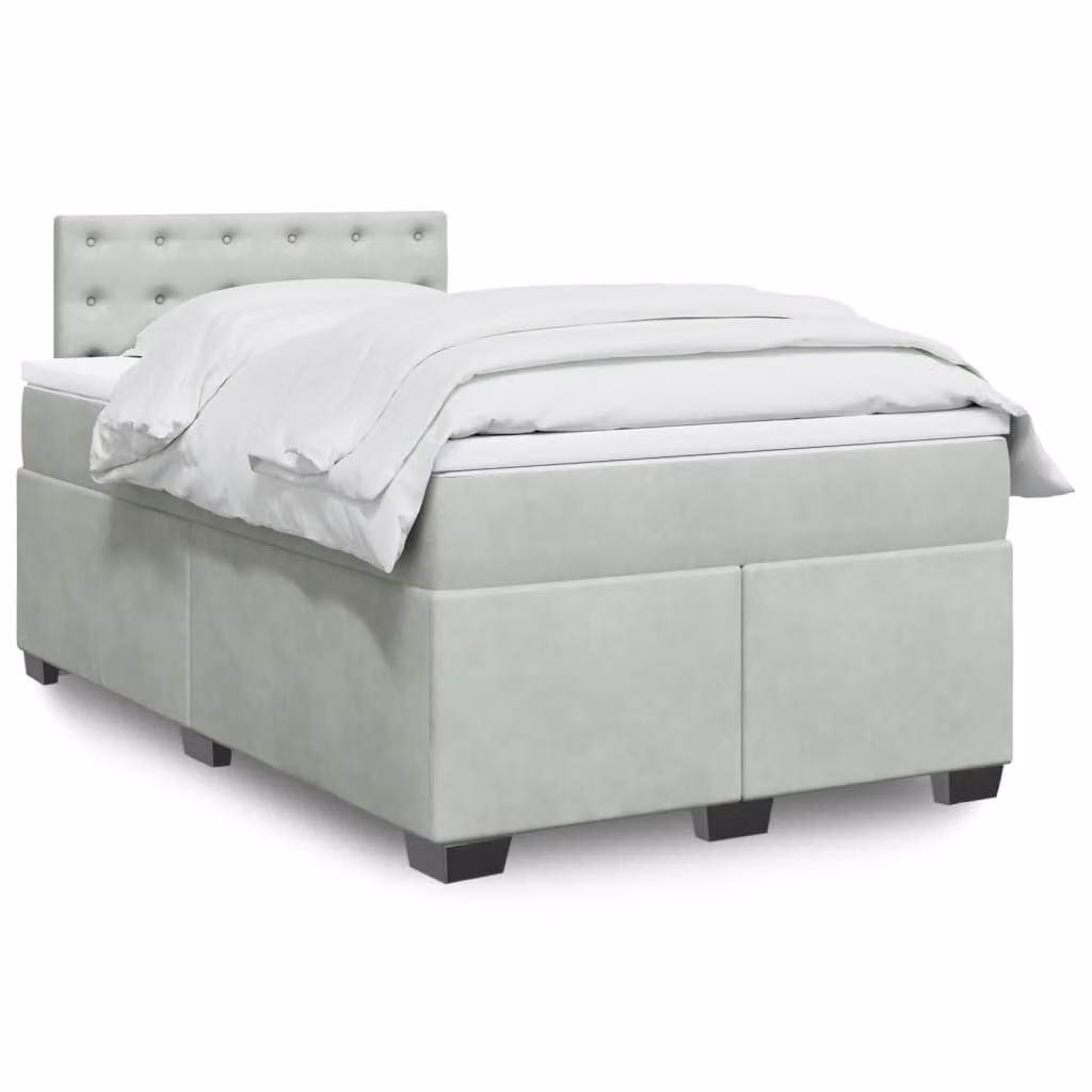 Giroletto a molle con materasso vidaXL in velluto grigio chiaro, L 120 cm x P 200 cm