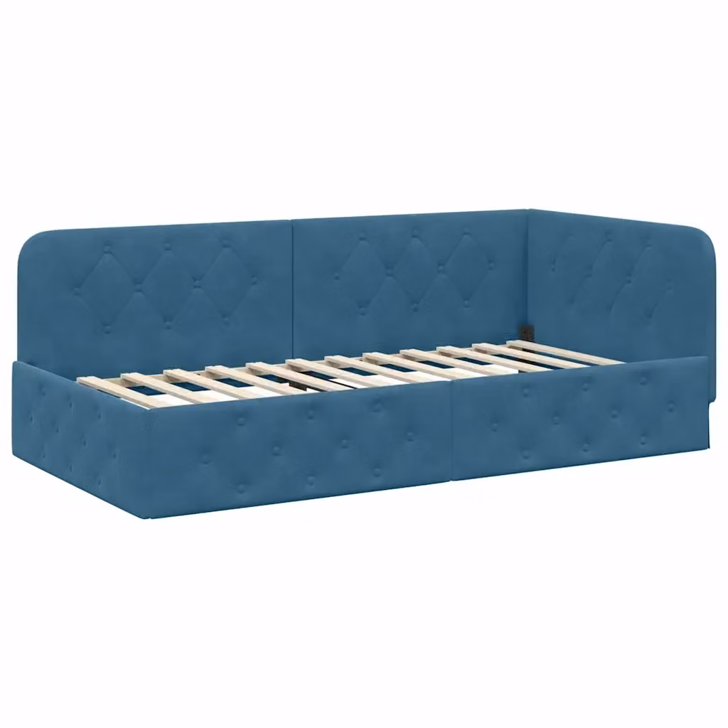 vidaXL Cornice del letto ad angolo in velluto blu, L 200 x P 100 x H 72 cm – 2