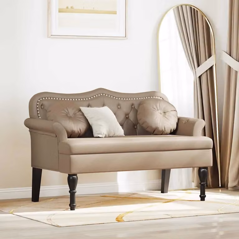 Panca Chesterfield vidaXL in ecopelle color cappuccino con cuscino L: 120,5 cm, P: 65 cm, H: 75 cm