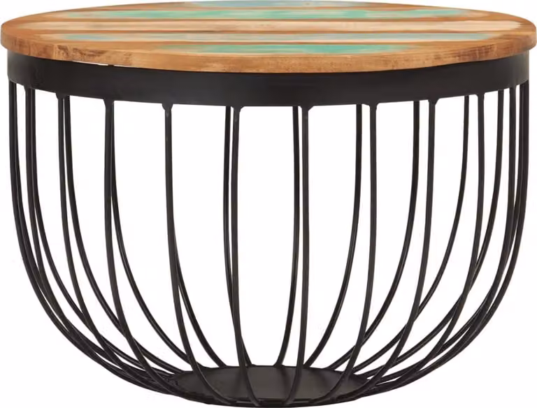 vidaXL Tavolino Ø50x35 cm in legno massiccio antico e acciaio
