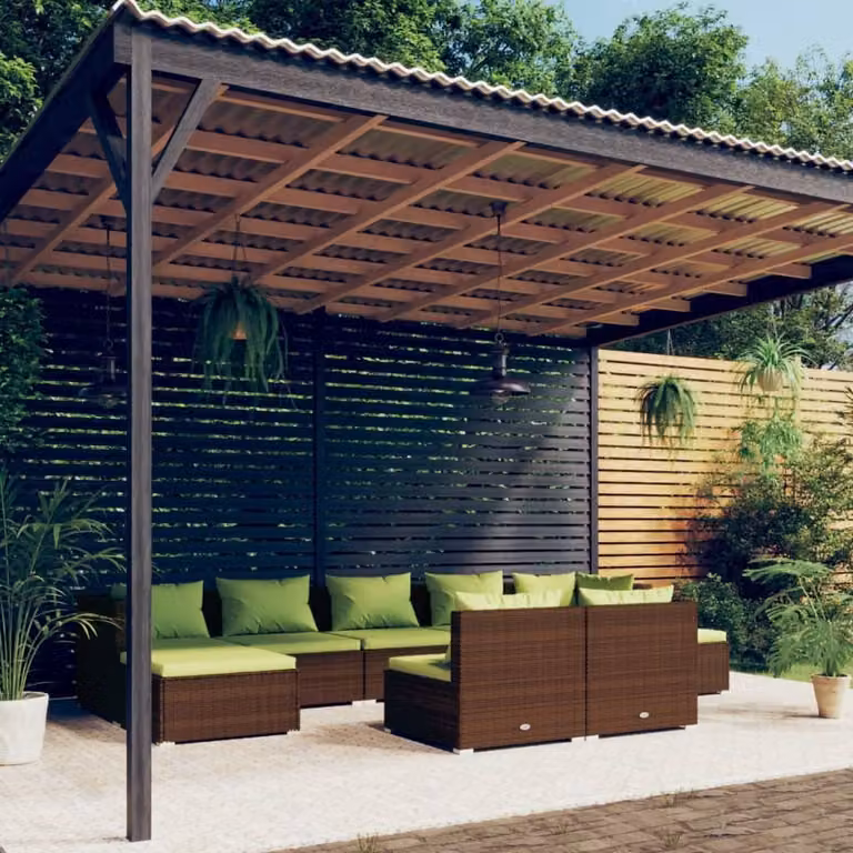 Maison Exclusive - Set da giardino da 9 pezzi con cuscini, in rattan sintetico marrone