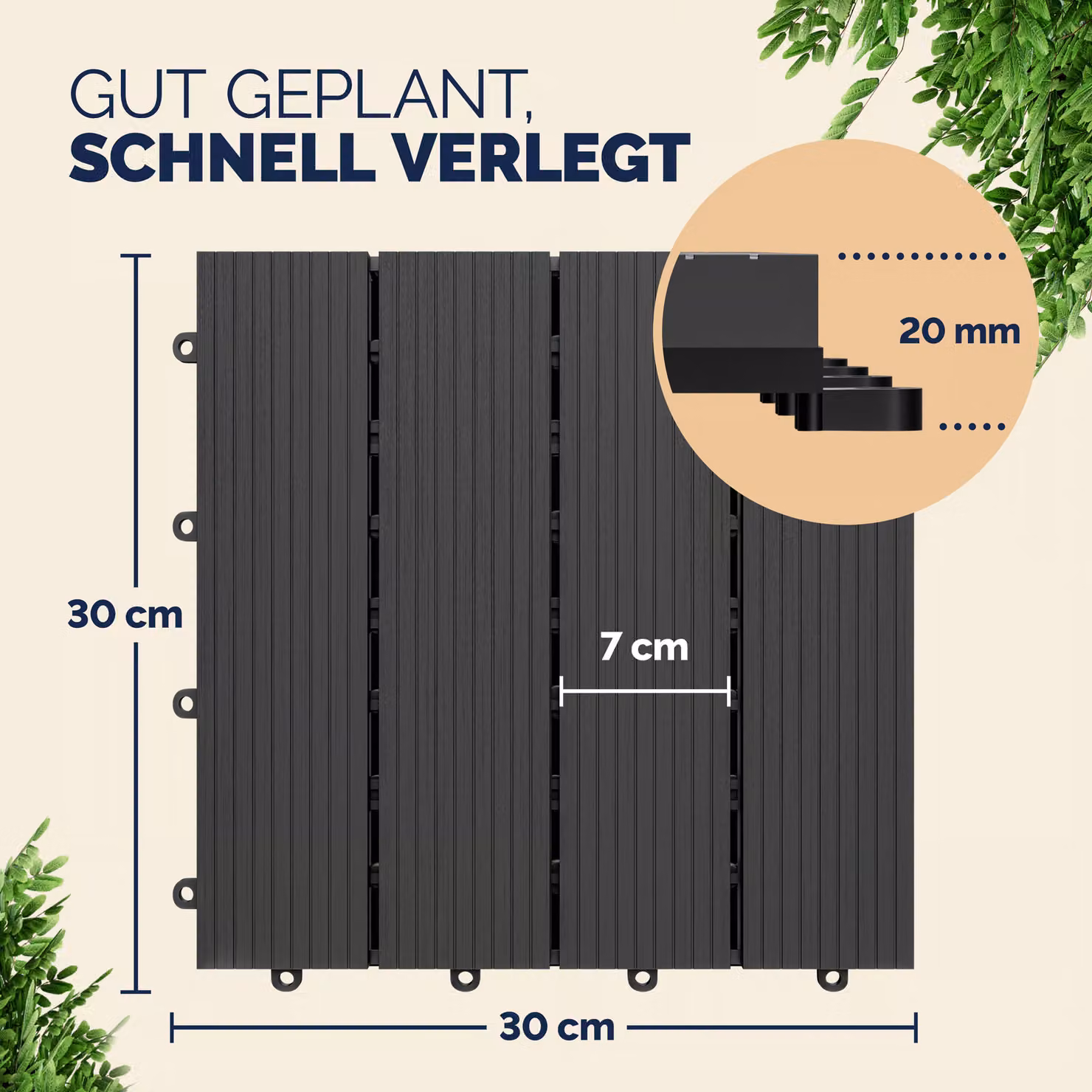 Set di 11 piastrelle da giardino Casaria in WPC colore antracite, L/P: 30 x 30 cm – 2