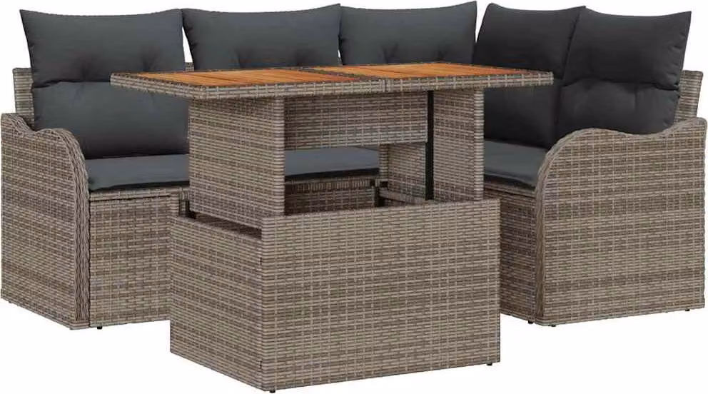 Set Divano da Giardino 5 pcs Grigio Poly Rattan