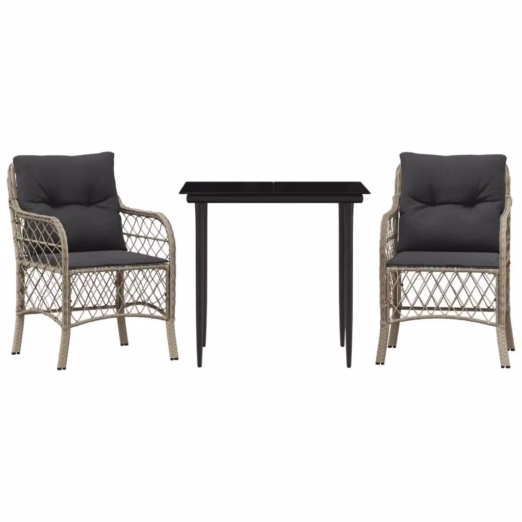 Set da Bistrò 3 pz con Cuscini Grigio Chiaro in Polyrattan