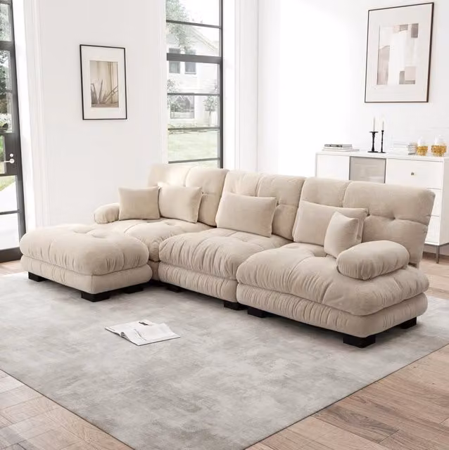 Divano modulare configurabile in chenille caffè chiaro