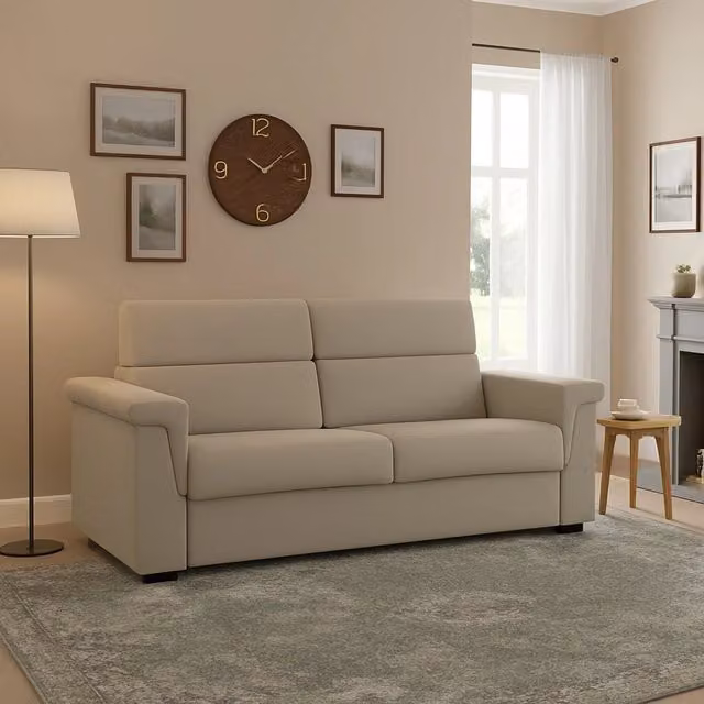 Divano Letto Tenna DMORA 2 Posti con Rivestimento Sfoderabile Beige L: 185 cm, P: 95 cm
