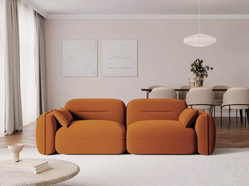 Divano modulare Sydney Cosmopolitan Design a 3 posti in velluto color arancione L: 230 cm, P: 70 cm, H: 76 cm – 2