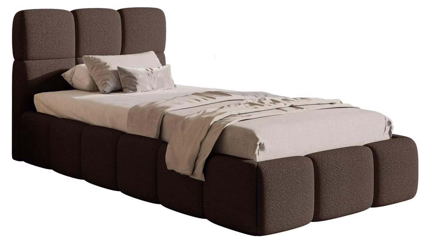 Selsey Cloudy – Letto imbottito 90x200 cm, bouclé marrone