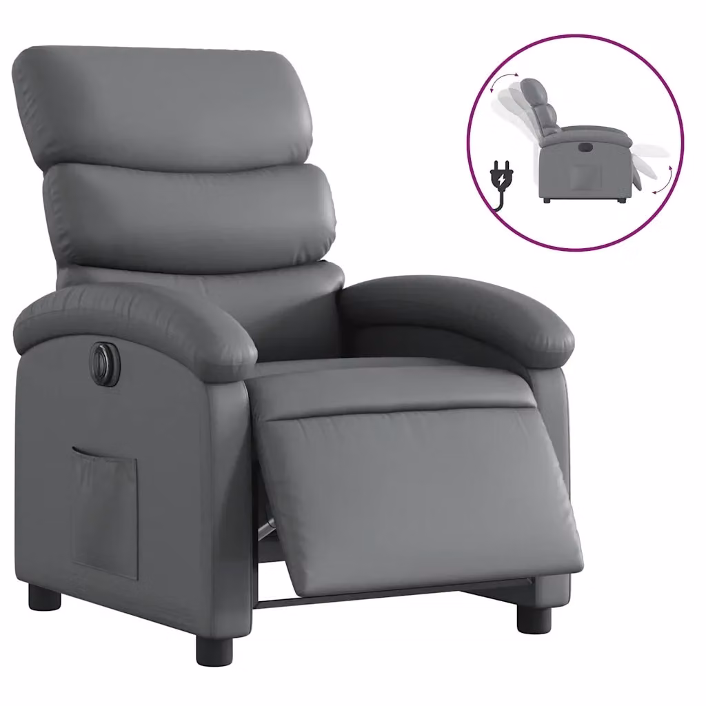 Poltrona Reclinabile Elettrica vidaXL in Similpelle Grigia con Braccioli e Funzione Auto-Return – 2
