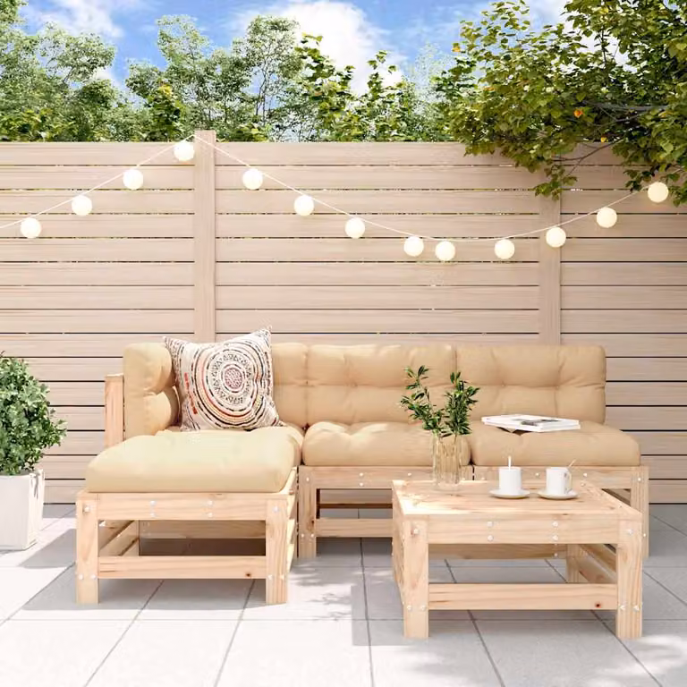 vidaXL Set Salotto da Giardino a L in Legno di Pino con Cuscini, Marrone e Beige