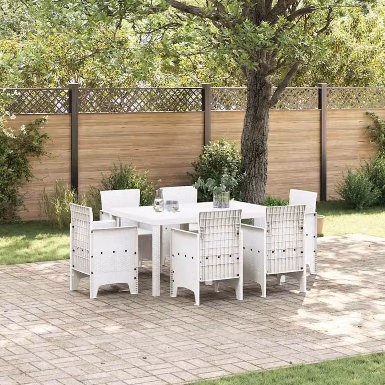 Maison Exclusive - Set da pranzo per esterno, 7 pezzi, rattan bianco