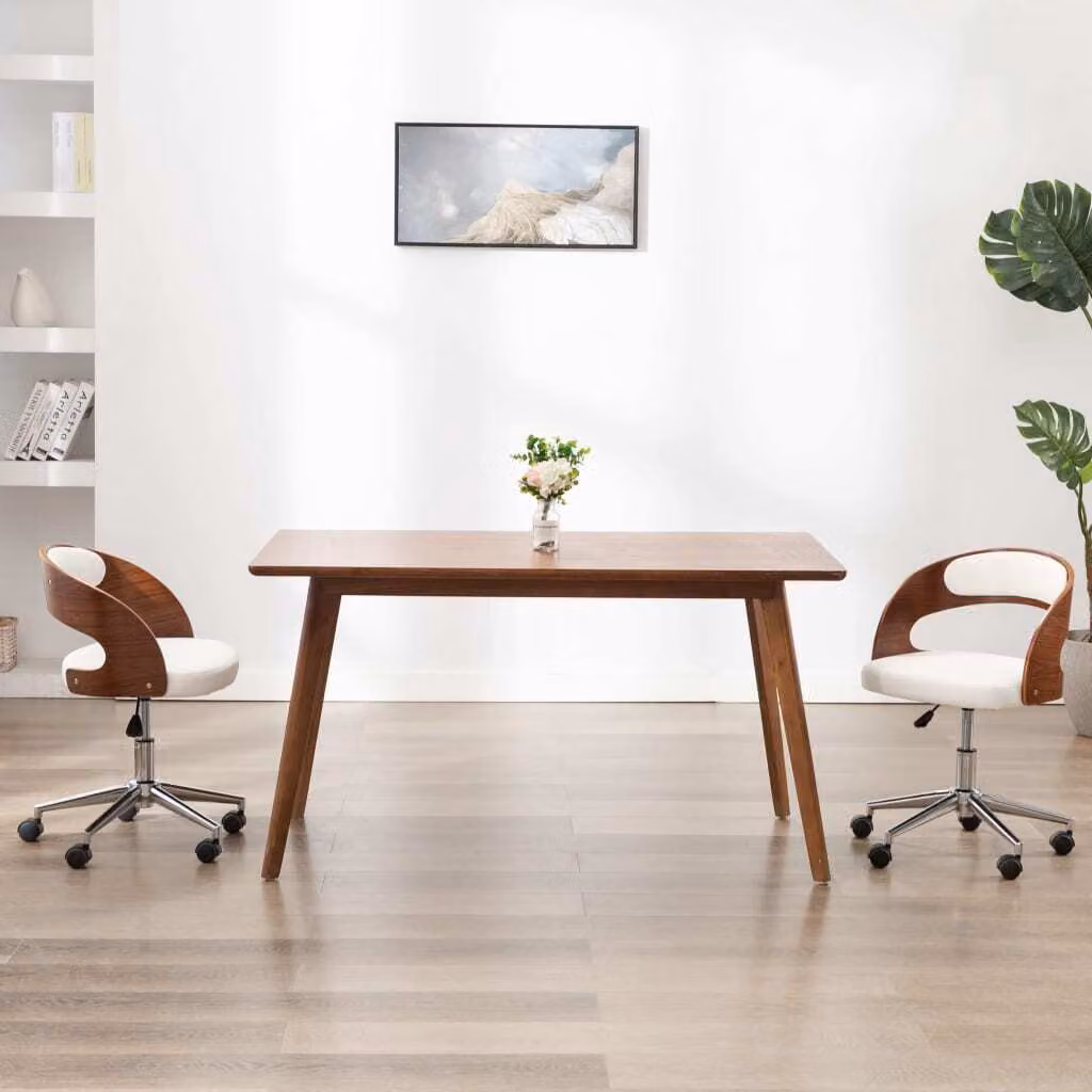 Sedie da pranzo 2 pz. Girevoli in legno curvato bianco e Pelle finta