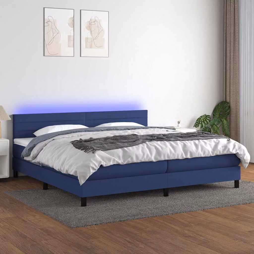 Letto Ibrido con Materasso e Illuminazione LED vidaXL in Tessuto Blu e Bianco L/P: 200 x 200 cm – 1