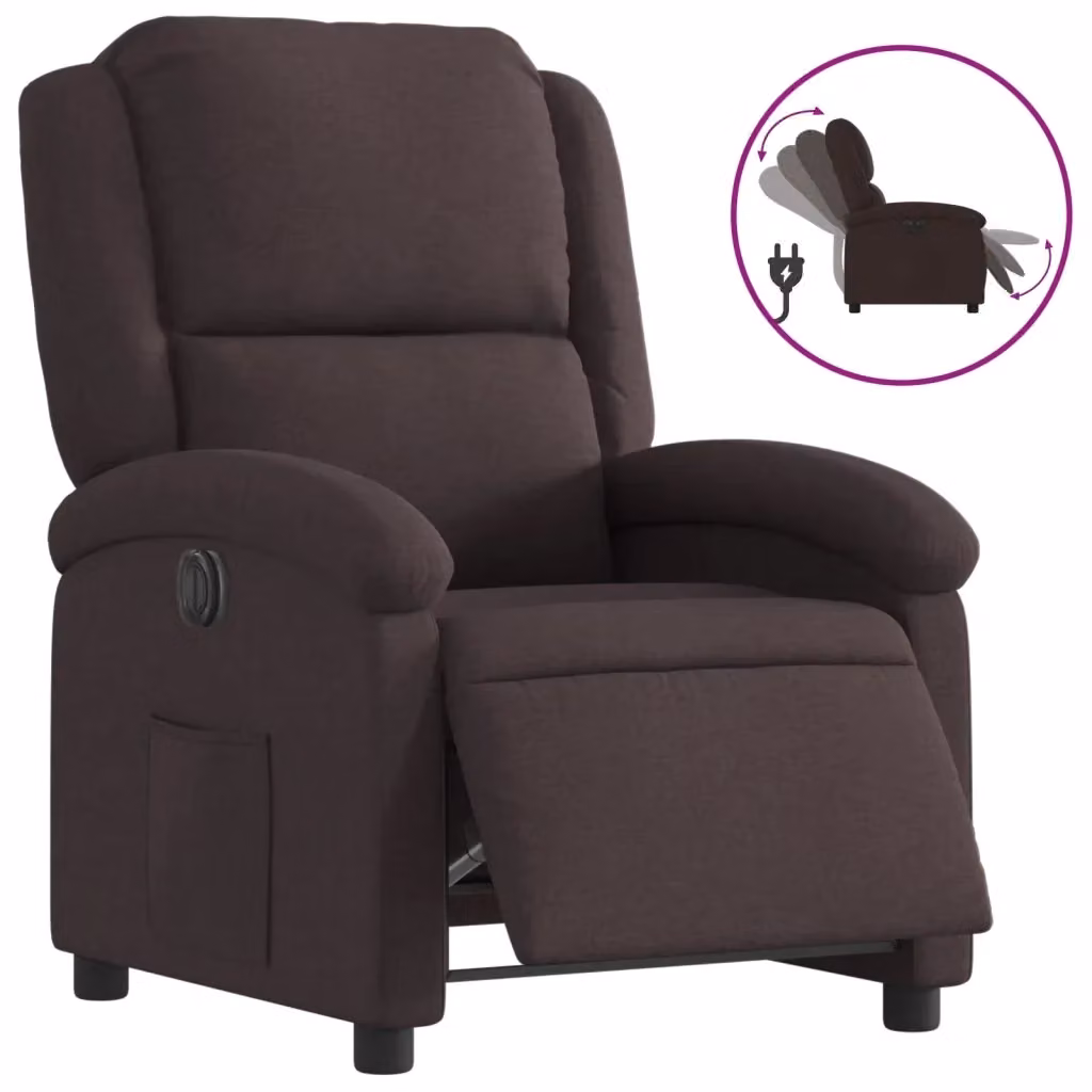Poltrona Reclinabile Elettrica vidaXL in Tessuto Marrone con Braccioli e Funzione Auto-Return – 2