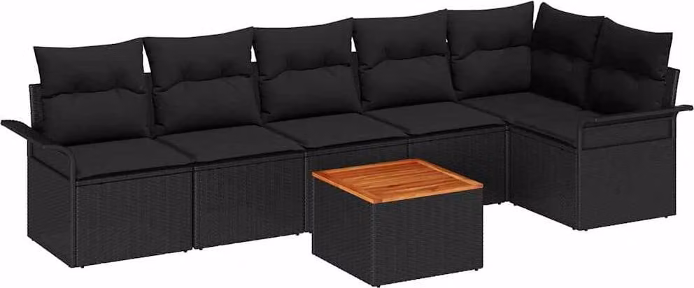 Set Divano da Giardino con cuscino 7 pcs Nero polyrattan