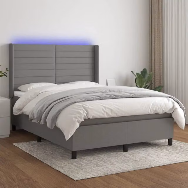 Letto Ibrido con Materasso e Illuminazione LED vidaXL in Tessuto Grigio L/P: 140 x 200 cm – 1