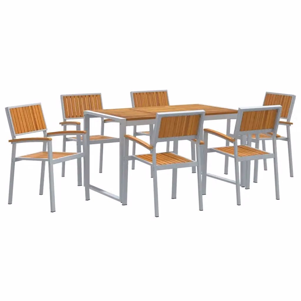 vidaXL Set da Pranzo per Giardino e Terrazzo in Legno di Acacia Grigio, 7 Pezzi – 2
