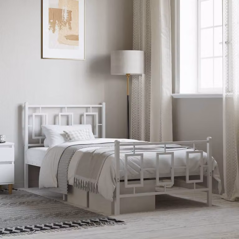 vidaXL Giroletto in metallo bianco con testiera e pediera L/P/H: 90 x 200 cm
