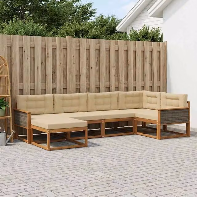 Set di divani da esterno 6 pz Naturale e Beige 3382701
