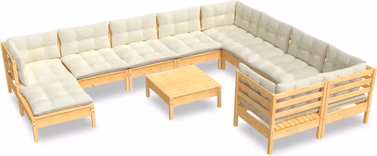 Set Divani da Giardino 11 pz con Cuscini Crema Massello di Pino