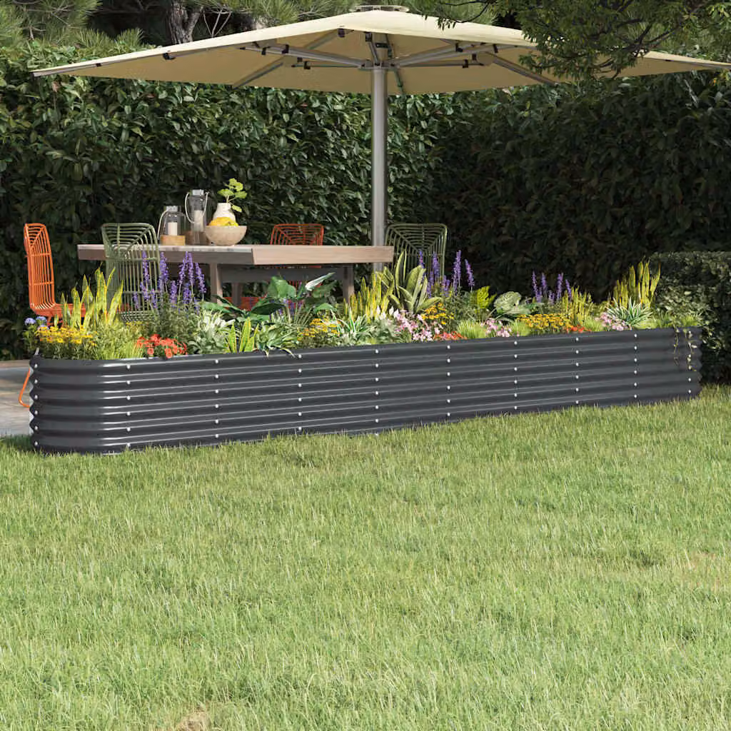 vidaXL Letto rialzato da giardino in acciaio zincato antracite L: 332 cm, P: 40 cm, H: 36 cm