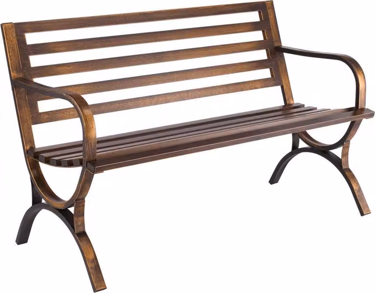 Panca da giardino da 127 cm con portata di 250 kg - Panca da giardino, panca da patio e panca da veranda - Panca da balcone con design a doghe e braccioli arrotondati - Struttura in metallo per parco, cortile in bronzo anticato