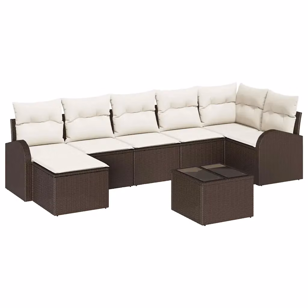 Set Divano da Giardino a L vidaXL 8 Pezzi in Rattan Marrone e Beige con Cuscini e Tavolino da Esterno – 2