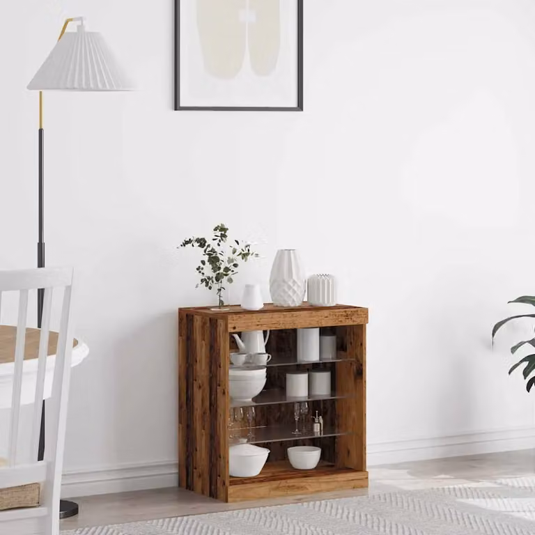 Madia vidaXL in legno vecchio con illuminazione LED integrata, colore marrone, L 60,5 x P 37 x H 67 cm