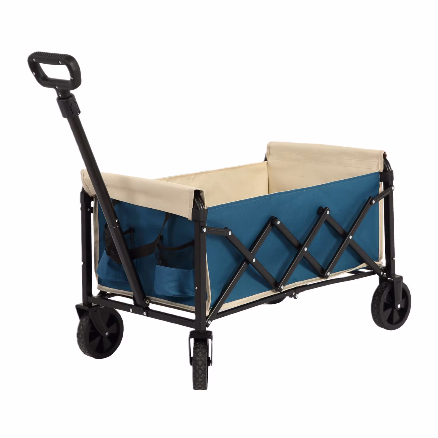 Carrello da giardino pieghevole, carrello a mano con freni, robusto carrello da trasporto, ampia capacità e maniglia automatica, per la spiaggia, il giardino e la spesa, blu