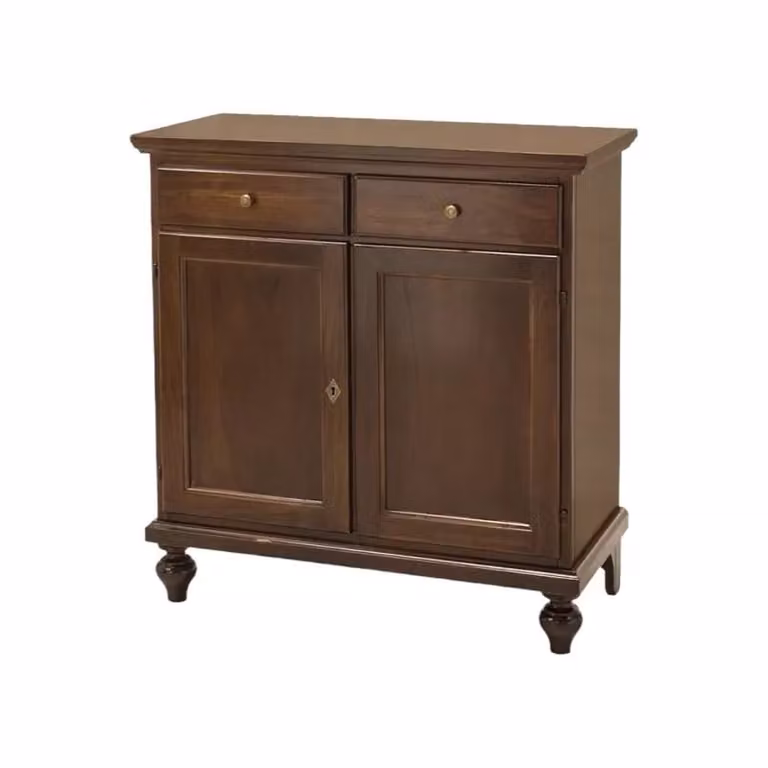 Madia credenza a 2 porte in legno massello Mobili 2G tinta noce L: 90 cm, P: 40 cm, H: 94 cm