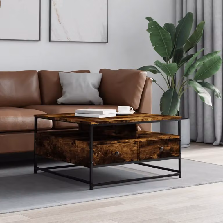 Tavolino da salotto vidaXL in legno e metallo stile industriale, colore marrone rovere, L 80 x P 80 x H 45 cm